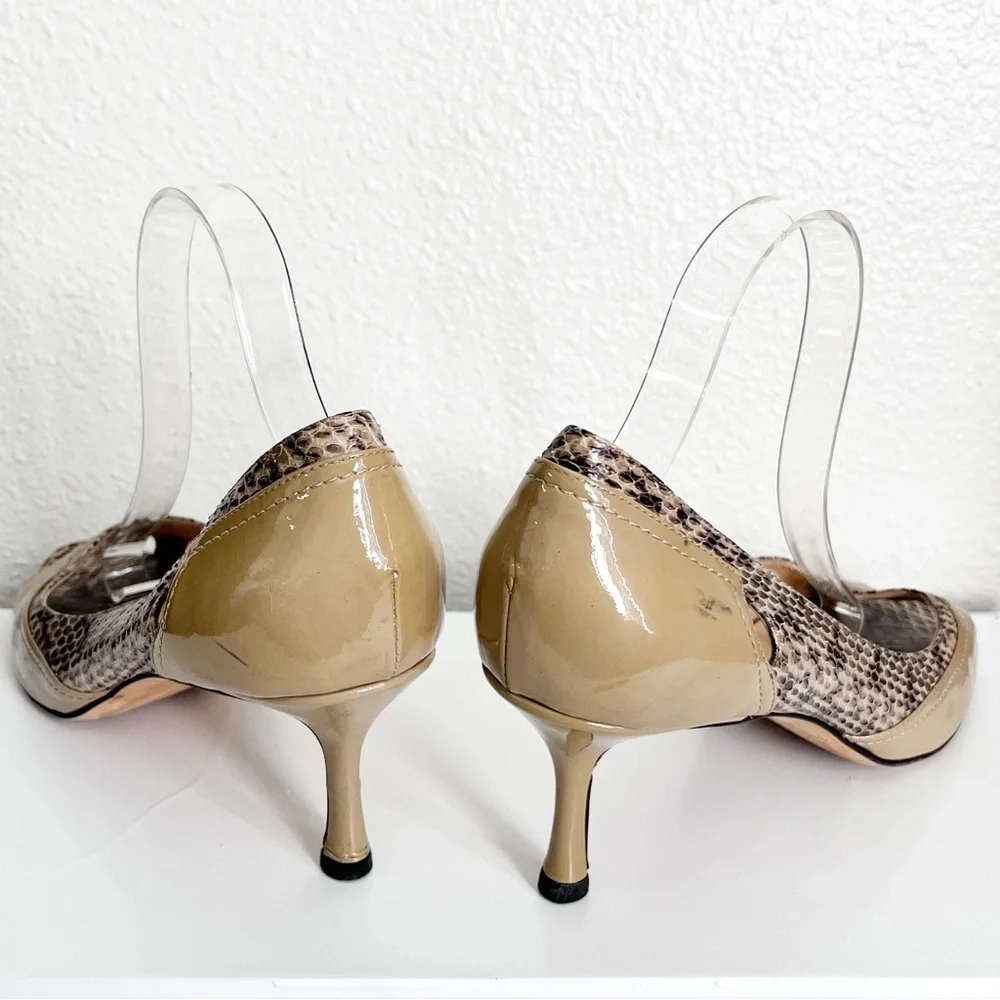 Jimmy Choo Python & Beige Patent Leather Open Toe Heels Size 41